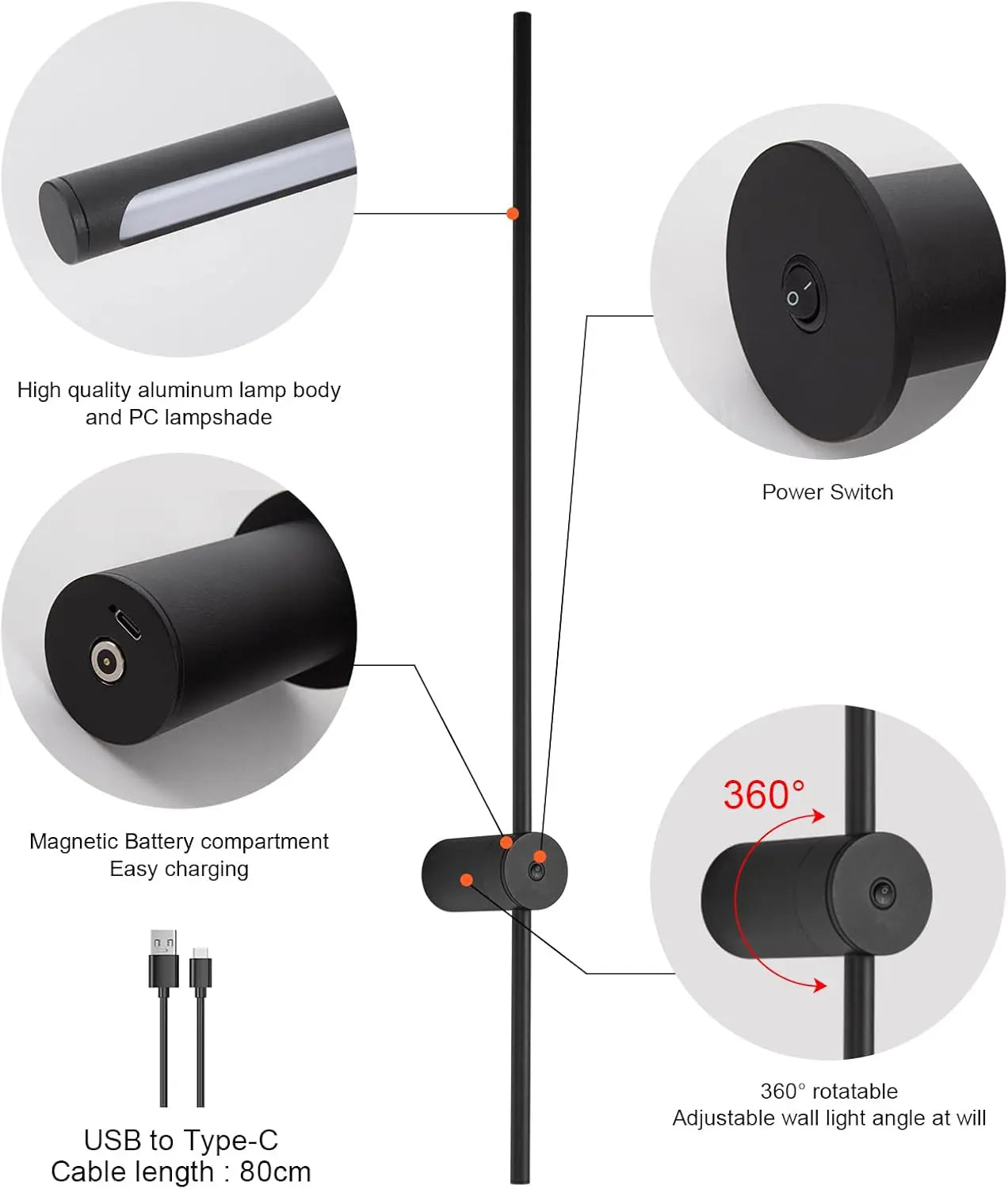 Trådlös Vägglampa med Modern Design – Finns i 60 cm, 80 cm & 100 cm