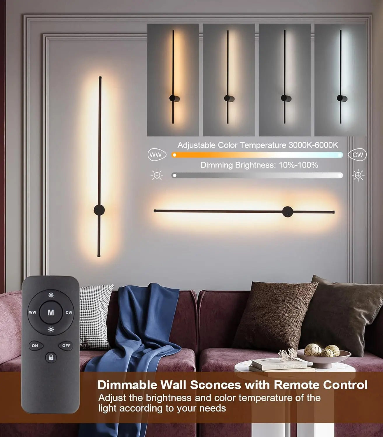Trådlös Vägglampa med Modern Design – Finns i 60 cm, 80 cm & 100 cm