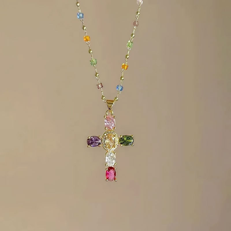 ✨Färgglad Zirkonia Korshalsband ✨