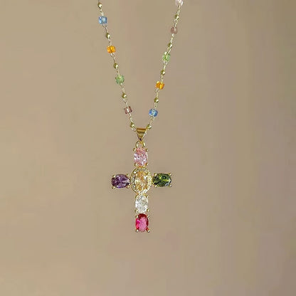 ✨Färgglad Zirkonia Korshalsband ✨